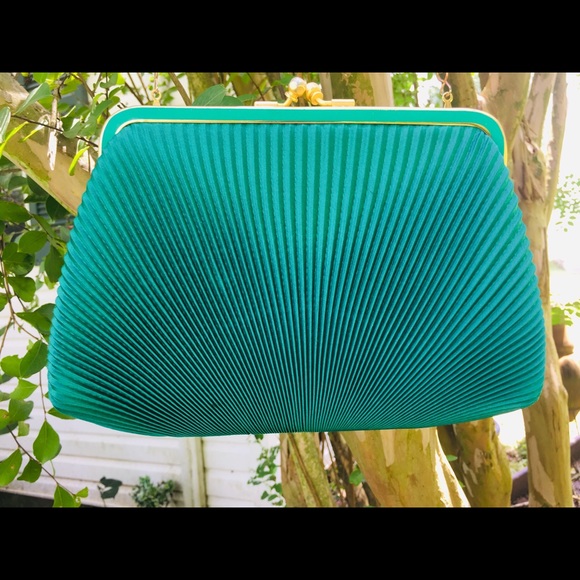 Vintage Teal Pleated Silk Purse - Picture 3 of 3